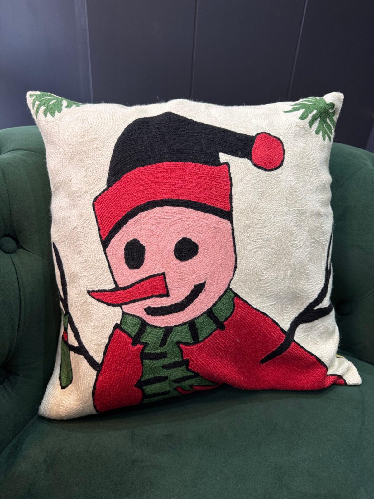 Frosty Cheer Wool Aari-Embroidered Cushion Cover