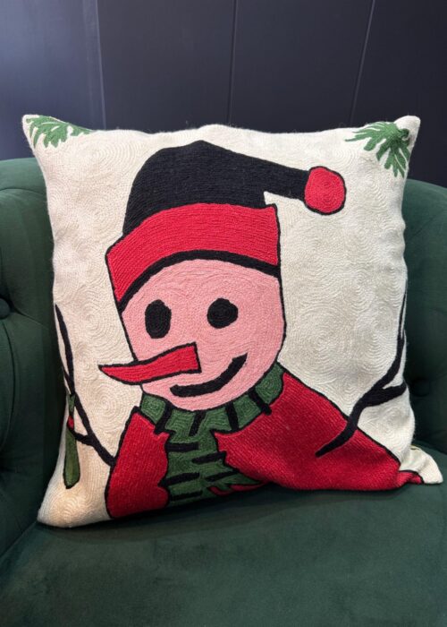 Frosty Cheer Wool Aari-Embroidered Cushion Cover