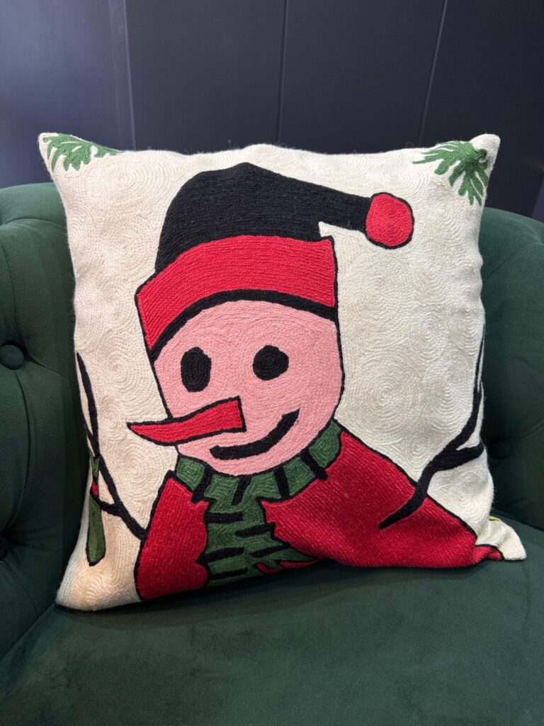 Frosty Cheer Wool Aari-Embroidered Cushion Cover
