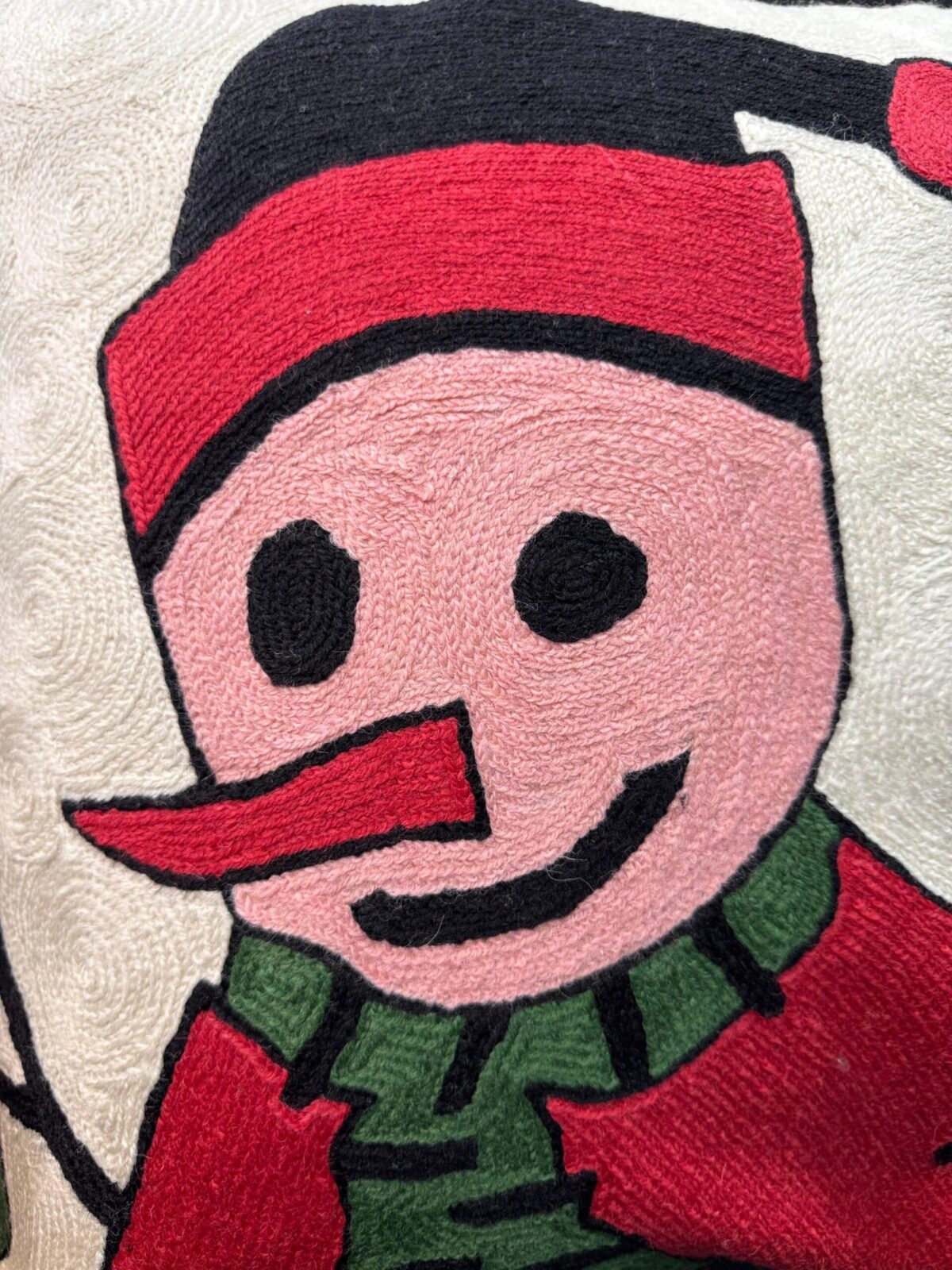 Frosty Cheer Wool Aari-Embroidered Cushion Cover