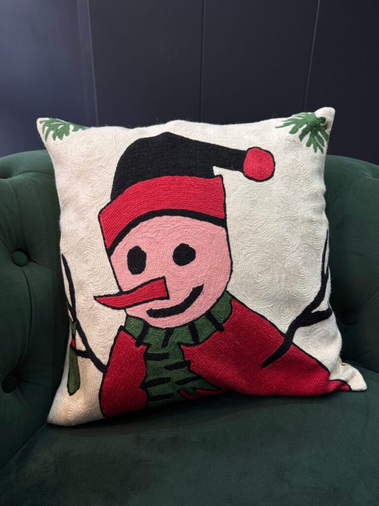 Frosty Cheer Wool Aari-Embroidered Cushion Cover