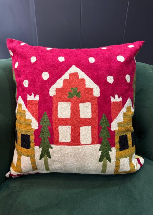 Alpine Haven Wool Aari-Embroidered Cushion Cover