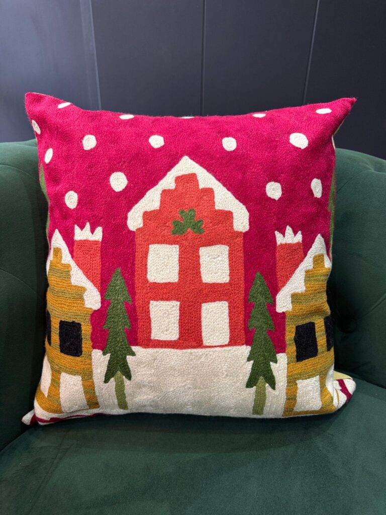 Alpine Haven Wool Aari-Embroidered Cushion Cover