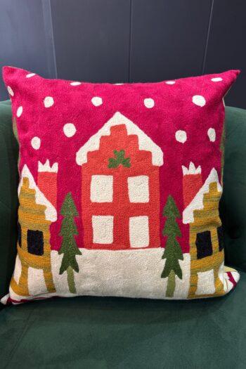 Alpine Haven  Wool Aari-Embroidered Cushion Cover