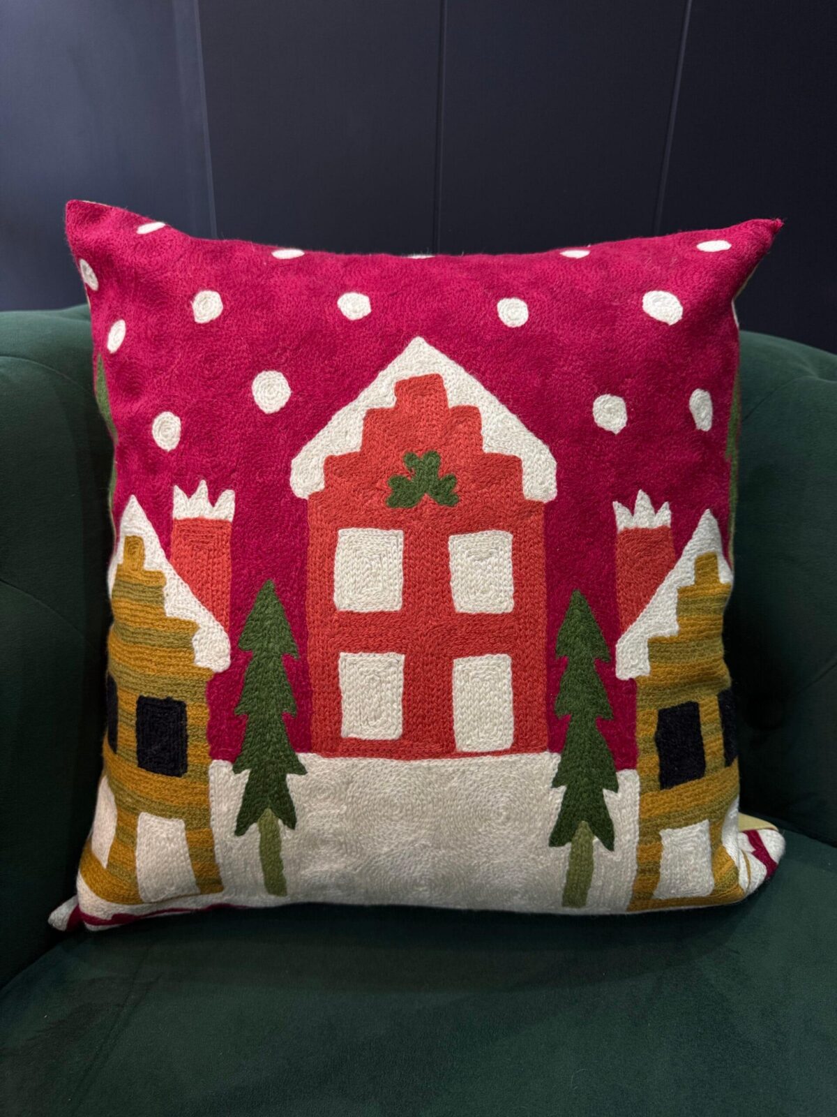 Alpine Haven Wool Aari-Embroidered Cushion Cover