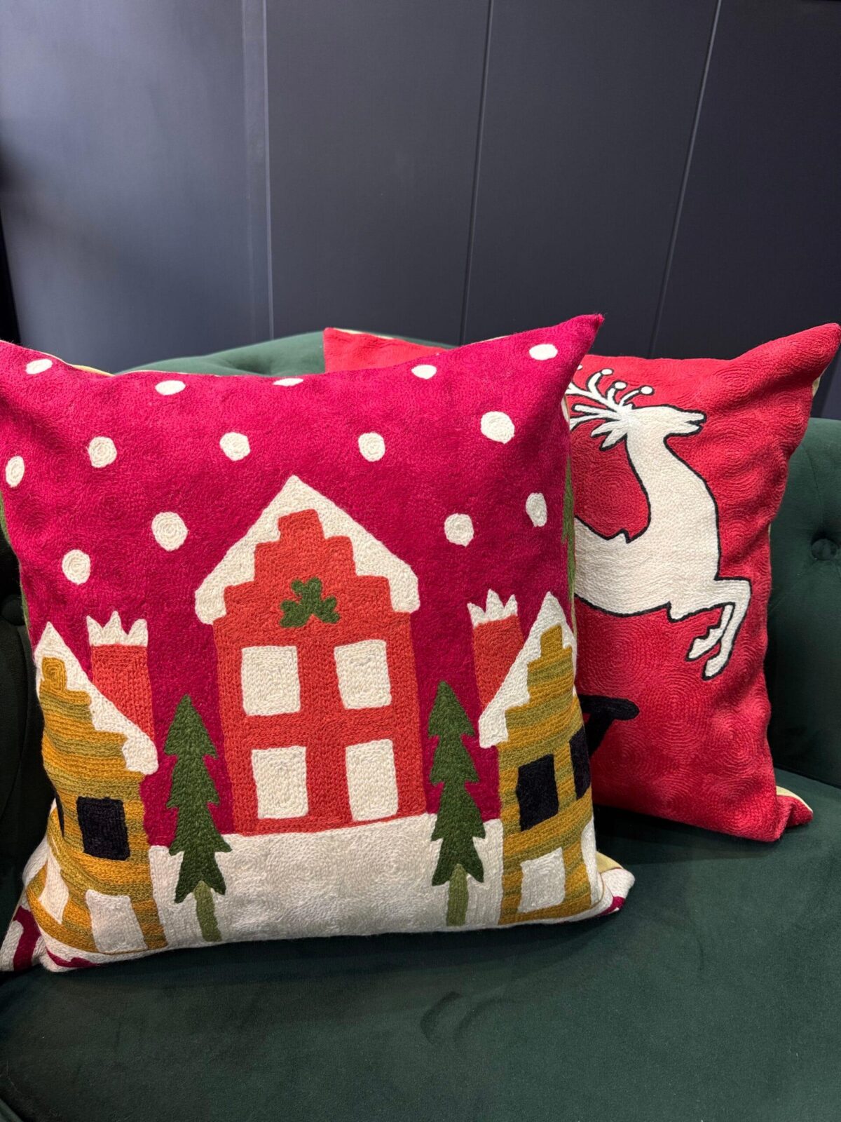 Alpine Haven Wool Aari-Embroidered Cushion Cover