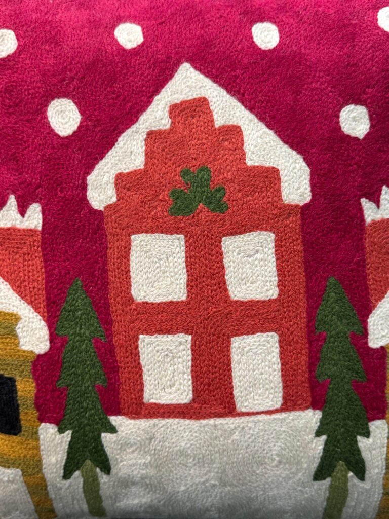 Alpine Haven Wool Aari-Embroidered Cushion Cover