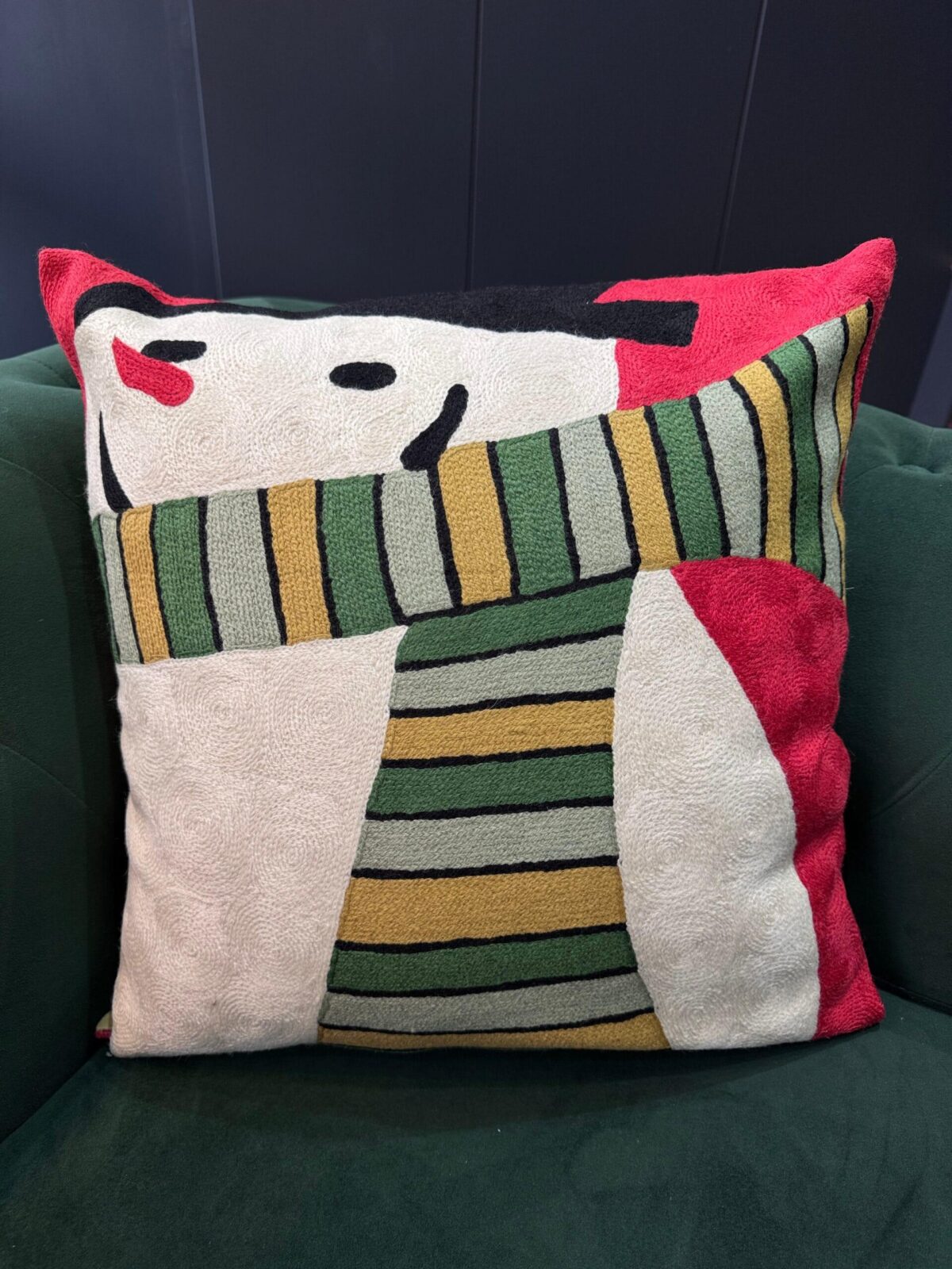 Snowy Whimsy Wool Aari-Embroidered Cushion Cover