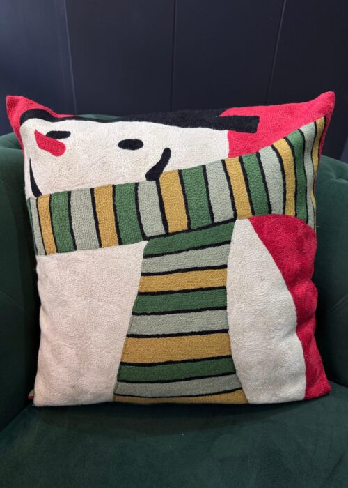 Snowy Whimsy Wool Aari-Embroidered Cushion Cover