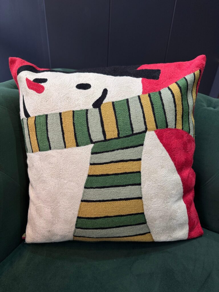 Snowy Whimsy Wool Aari-Embroidered Cushion Cover