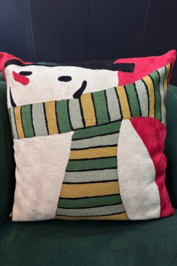 Snowy Whimsy Wool Aari-Embroidered Cushion Cover