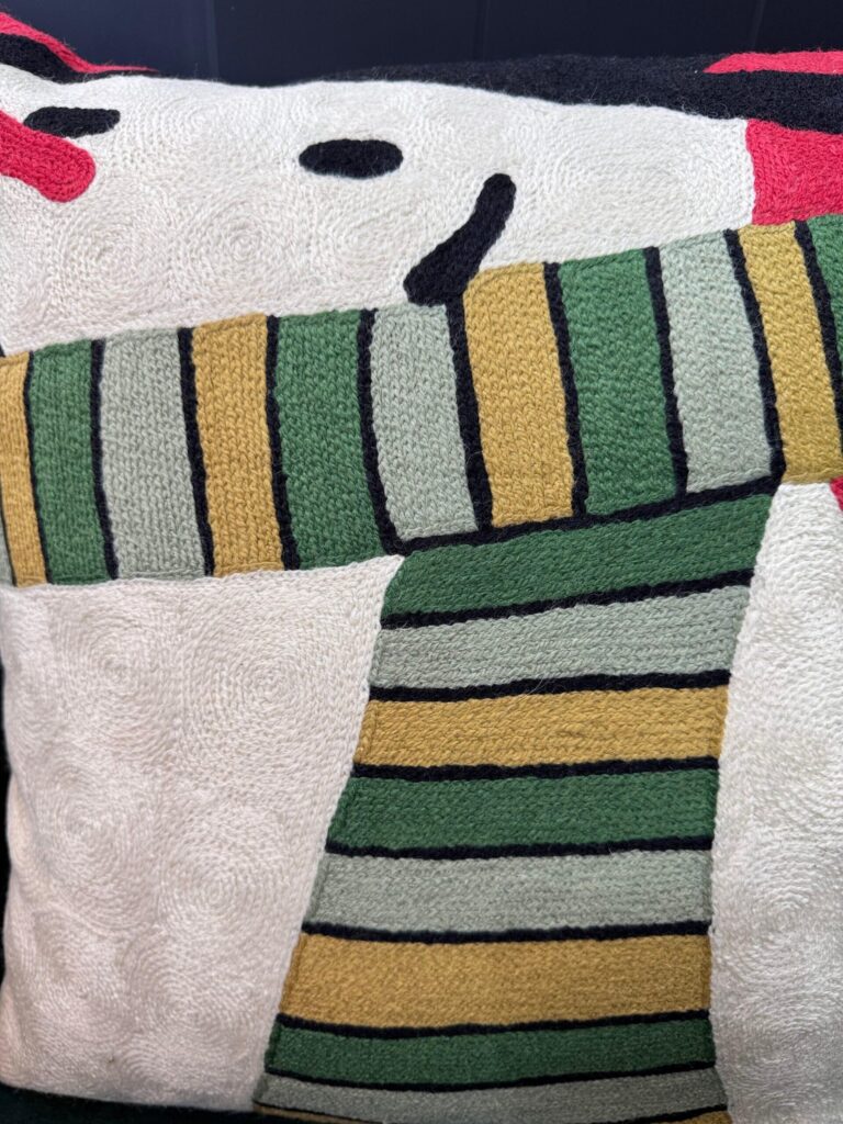 Snowy Whimsy Wool Aari-Embroidered Cushion Cover