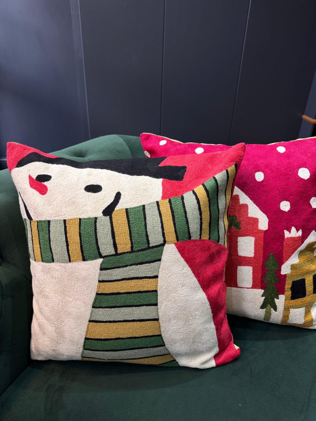 Snowy Whimsy Wool Aari-Embroidered Cushion Cover