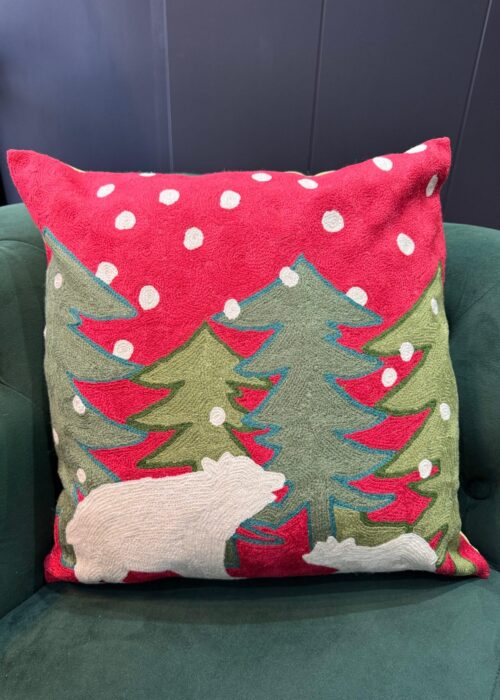 Polar Serenity Wool Aari-Embroidered Cushion Cover