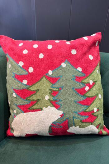 Polar Serenity Wool Aari-Embroidered Cushion Cover