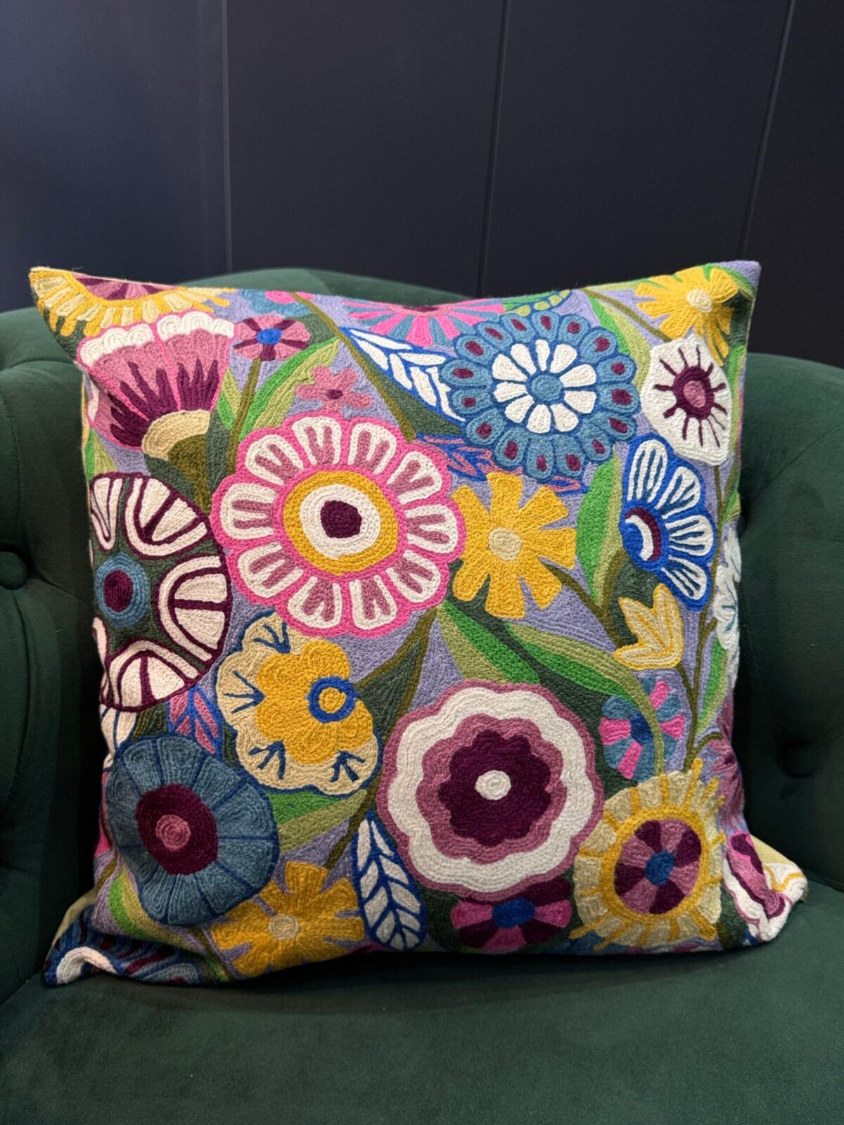 Rang-e-Wadi Kashmiri Wool Aari-Embroidered Cushion Cover