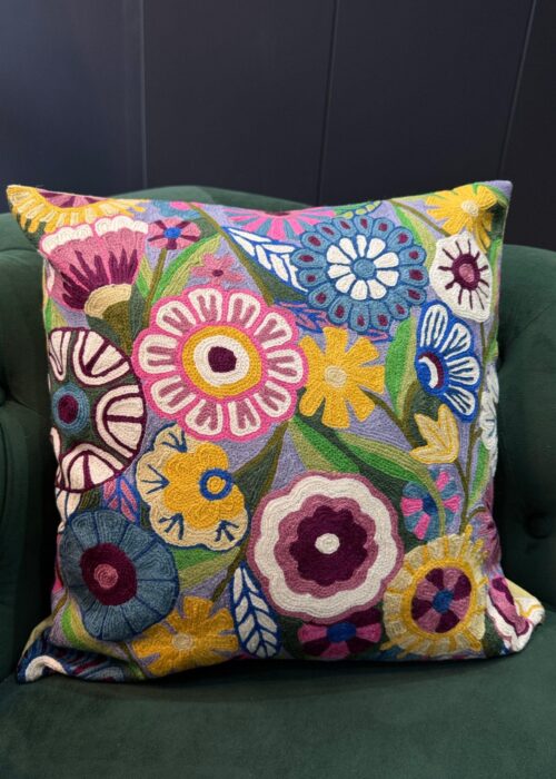 Rang-e-Wadi Kashmiri Wool Aari-Embroidered Cushion Cover