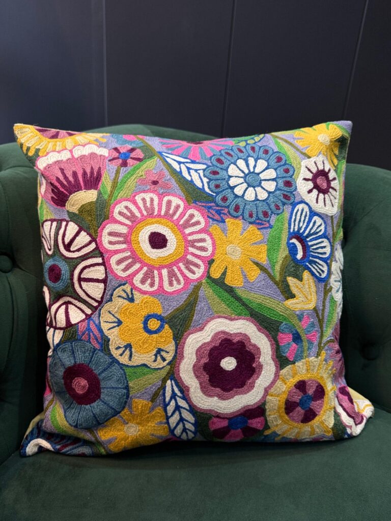 Rang-e-Wadi Kashmiri Wool Aari-Embroidered Cushion Cover