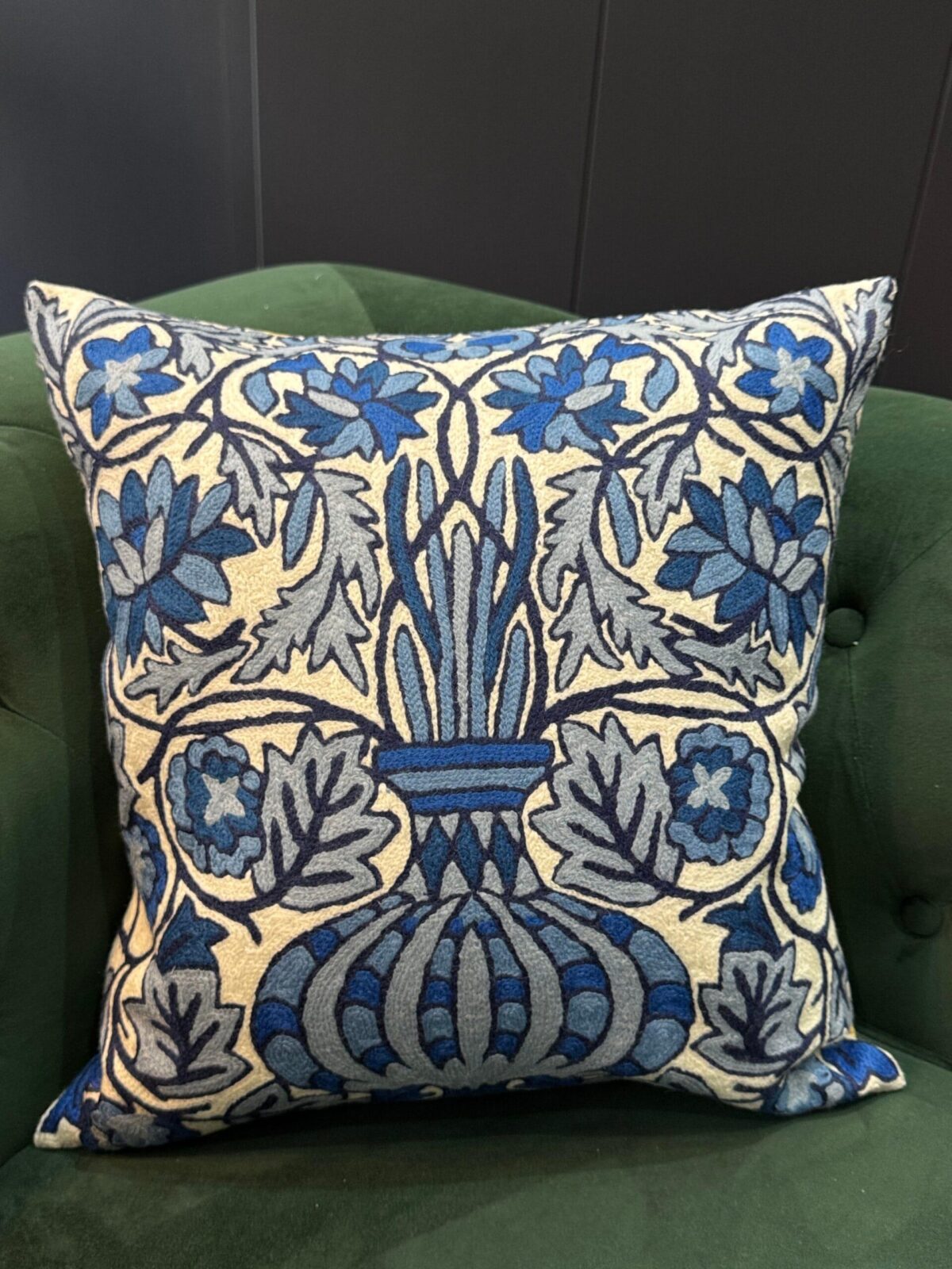 Neel-Kaari Kashmiri Wool Aari-Embroidered Cushion Cover