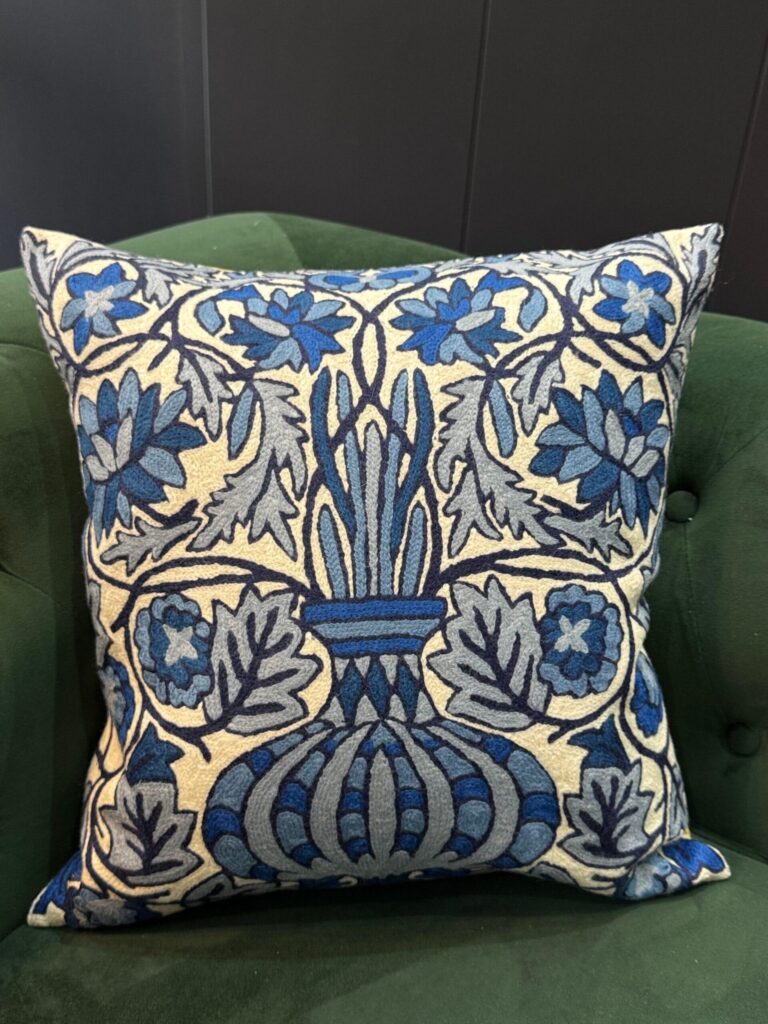 Neel-Kaari Kashmiri Wool Aari-Embroidered Cushion Cover