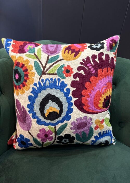 Rangrez Gulnaar Kashmiri Wool Aari-Embroidered Cushion Cover