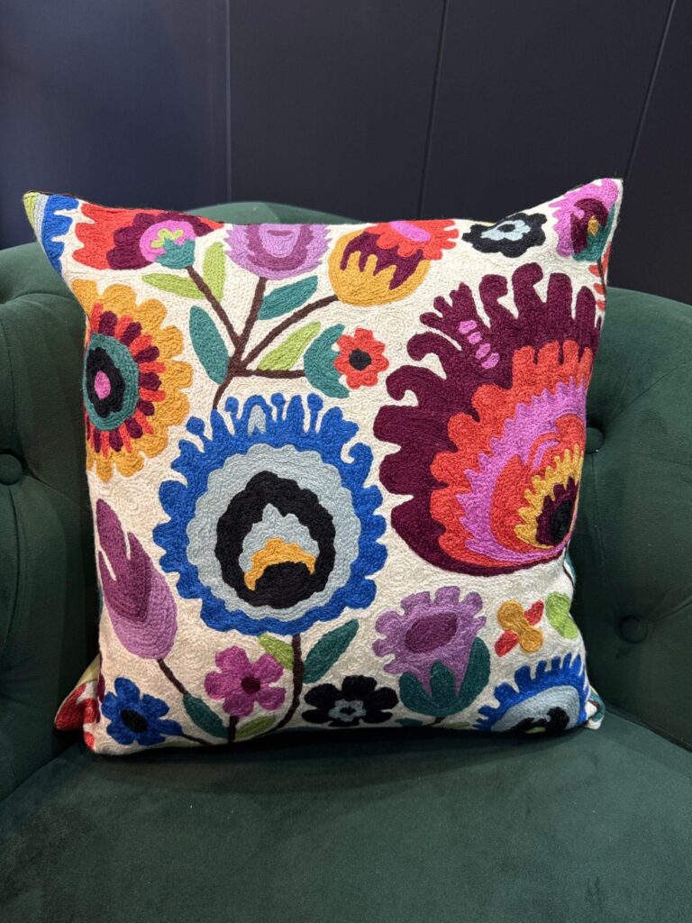 Rangrez Gulnaar Kashmiri Wool Aari-Embroidered Cushion Cover