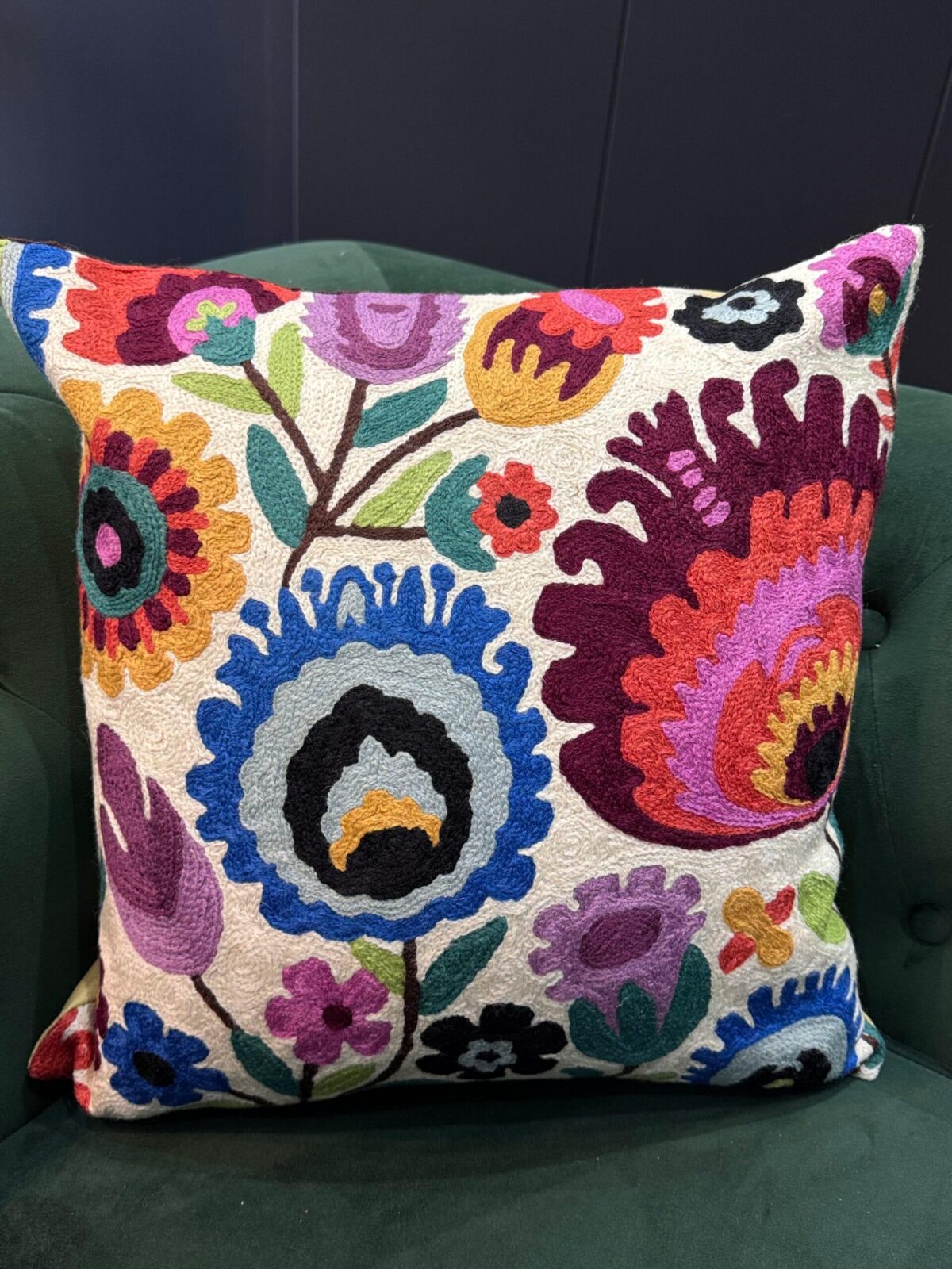 Rangrez Gulnaar Kashmiri Wool Aari-Embroidered Cushion Cover