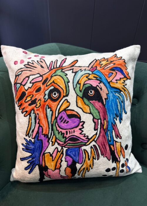 Colorburst Canine Wool Aari-Embroidered Cushion Cover