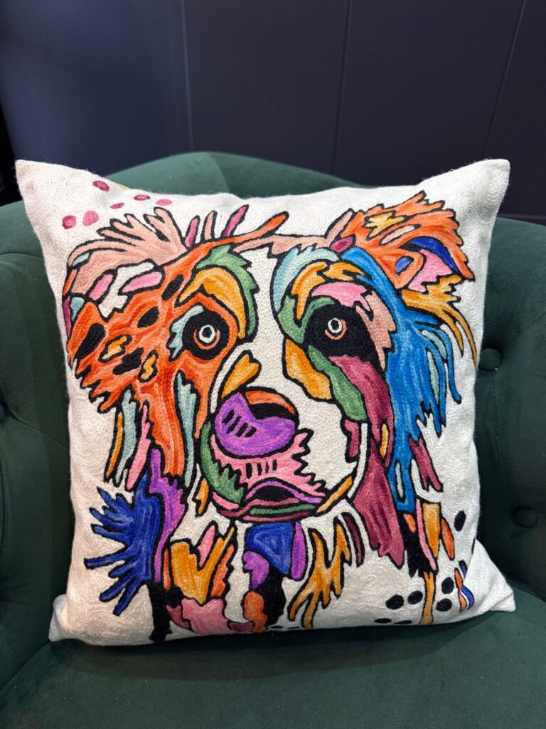 Colorburst Canine Wool Aari-Embroidered Cushion Cover