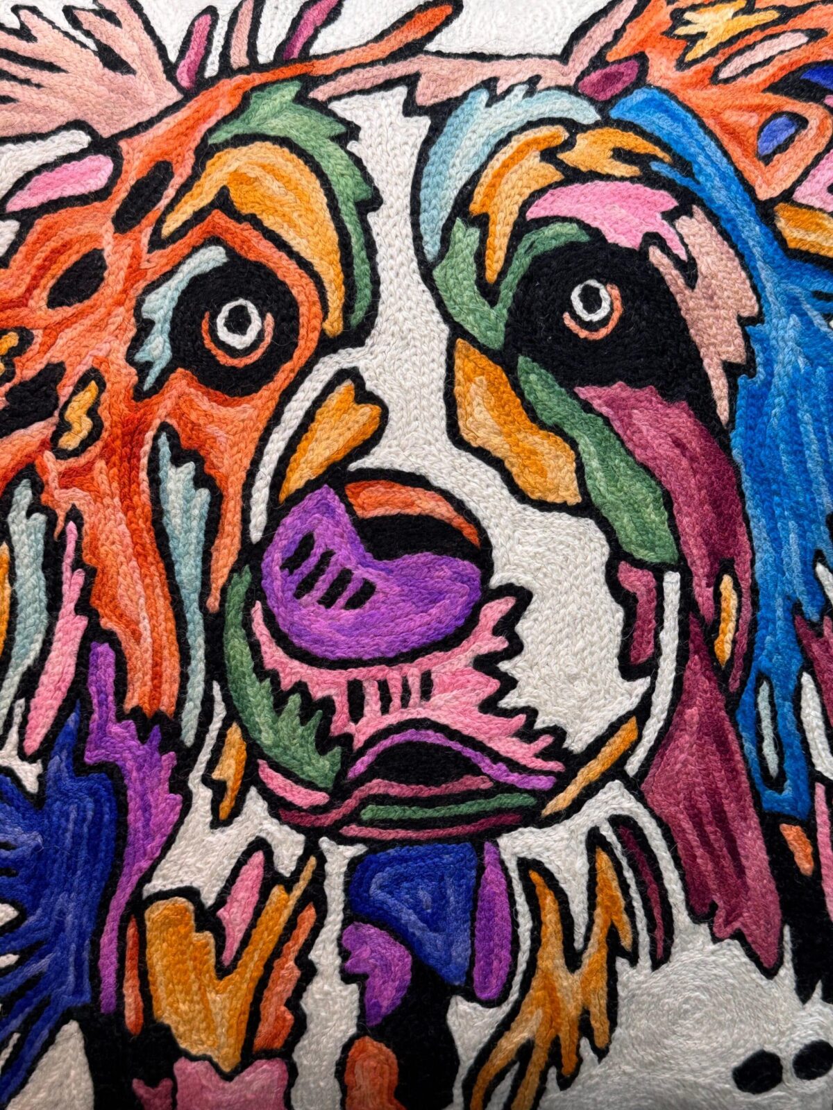Colorburst Canine Wool Aari-Embroidered Cushion Cover