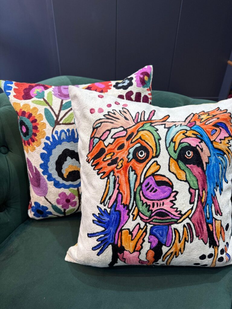 Colorburst Canine Wool Aari-Embroidered Cushion Cover