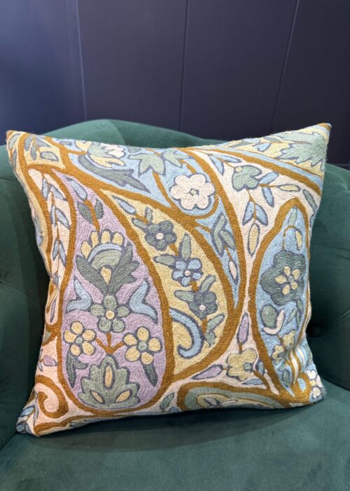 Bahaar-e-Sukoon Kashmiri Wool Aari-Embroidered Cushion Cover