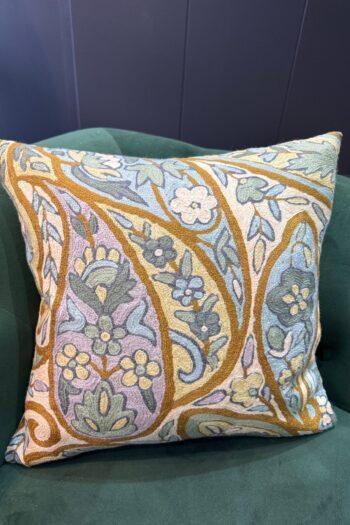 Bahaar-e-Sukoon Kashmiri Wool Aari-Embroidered Cushion Cover