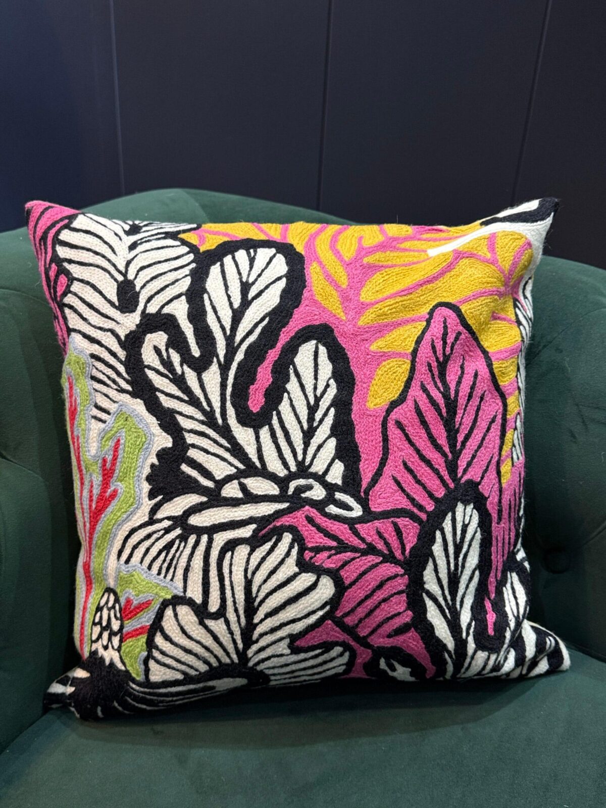 Rang-e-Dariya Kashmiri Wool Aari-Embroidered Cushion Cover