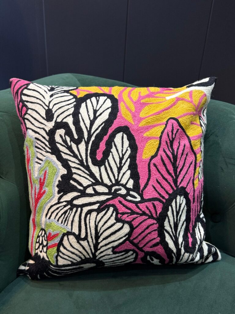 Rang-e-Dariya Kashmiri Wool Aari-Embroidered Cushion Cover