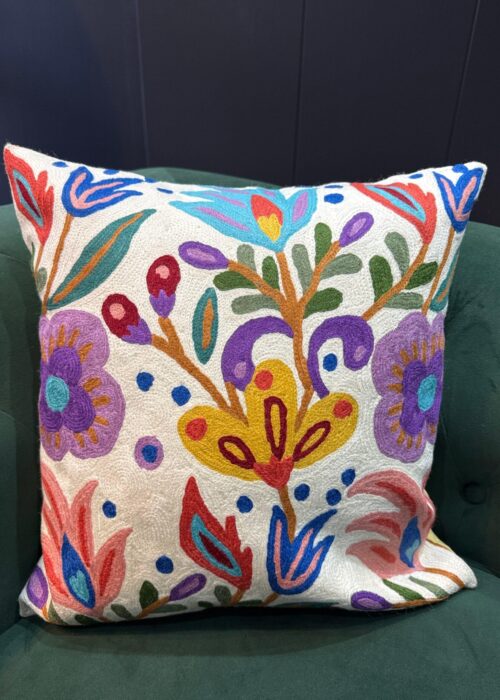 Rang-e-Bahisht Kashmiri Wool Aari-Embroidered Cushion Cover
