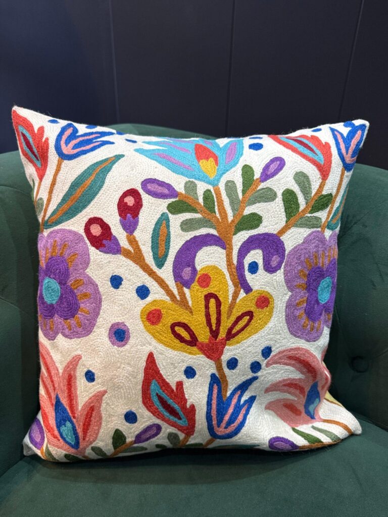 Rang-e-Bahisht Kashmiri Wool Aari-Embroidered Cushion Cover