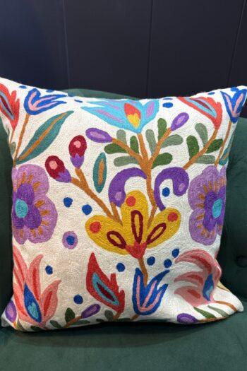 Rang-e-Bahisht Kashmiri Wool Aari-Embroidered Cushion Cover