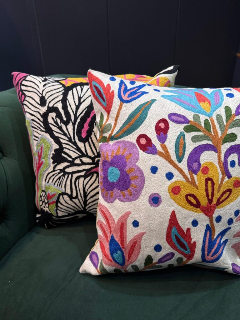 Rang-e-Dariya Kashmiri Wool Aari-Embroidered Cushion Cover