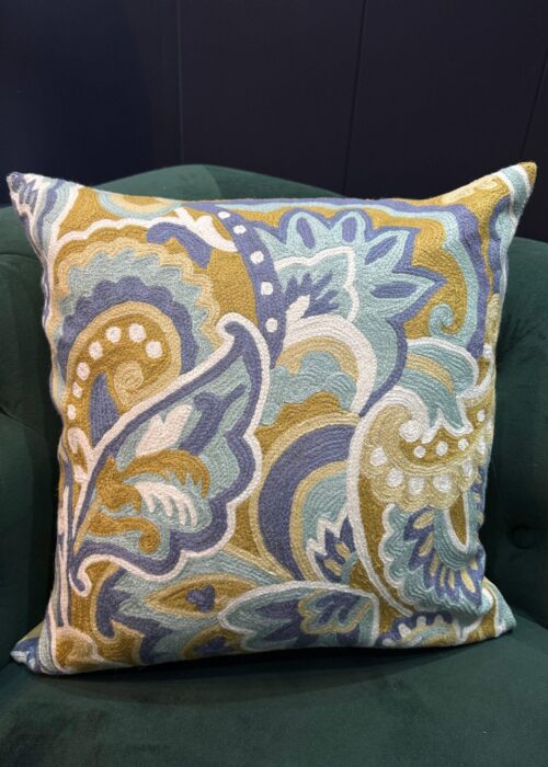 Samaa-e-Neel Kashmiri Wool Aari-Embroidered Cushion Cover