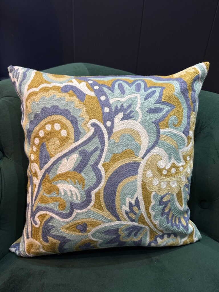 Samaa-e-Neel Kashmiri Wool Aari-Embroidered Cushion Cover