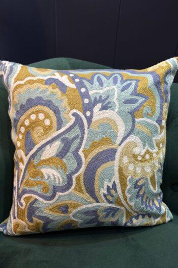 Samaa-e-Neel Kashmiri Wool Aari-Embroidered Cushion Cover