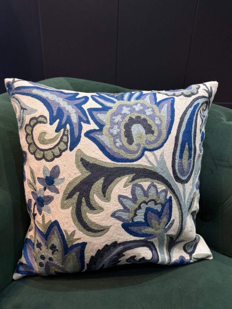 Neel-Paikar Kashmiri Wool Aari-Embroidered Cushion Cover