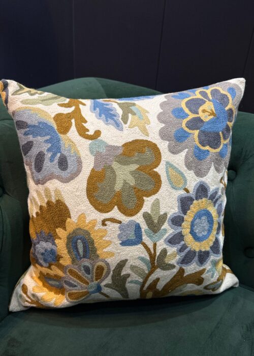 Gulzar-e-Neelam Kashmiri Wool Aari-Embroidered Cushion Cover