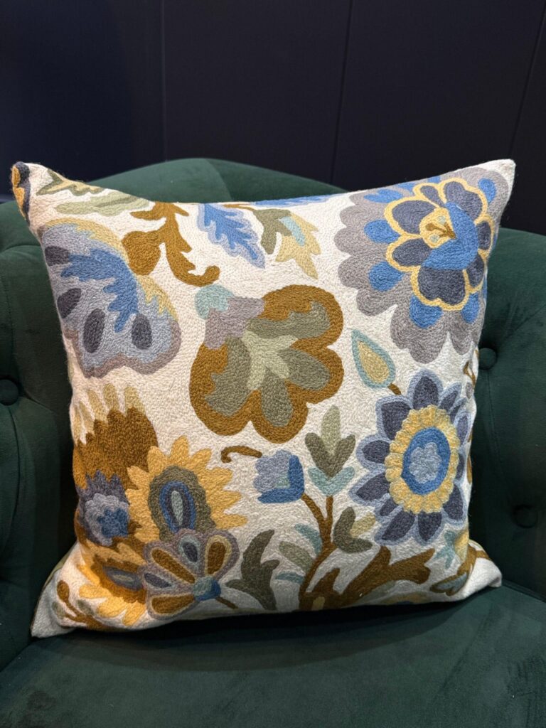 Gulzar-e-Neelam Kashmiri Wool Aari-Embroidered Cushion Cover