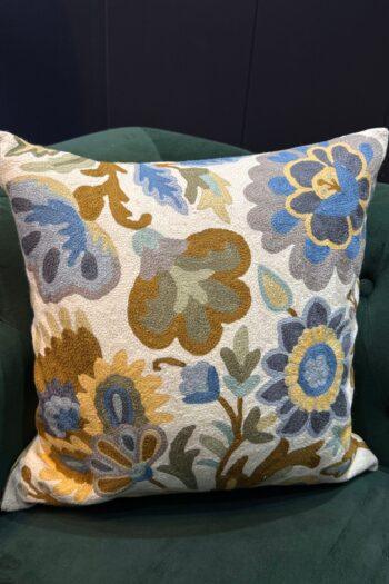 Gulzar-e-Neelam Kashmiri Wool Aari-Embroidered Cushion Cover