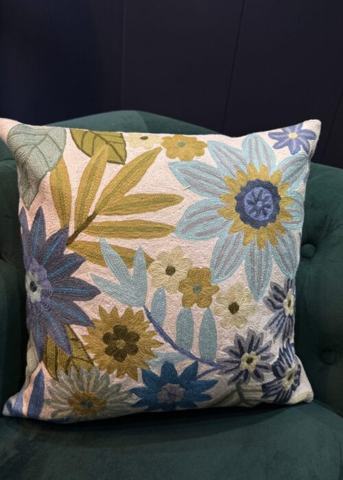 Nilofer-Bagh Kashmiri Wool Aari-Embroidered Cushion Cover