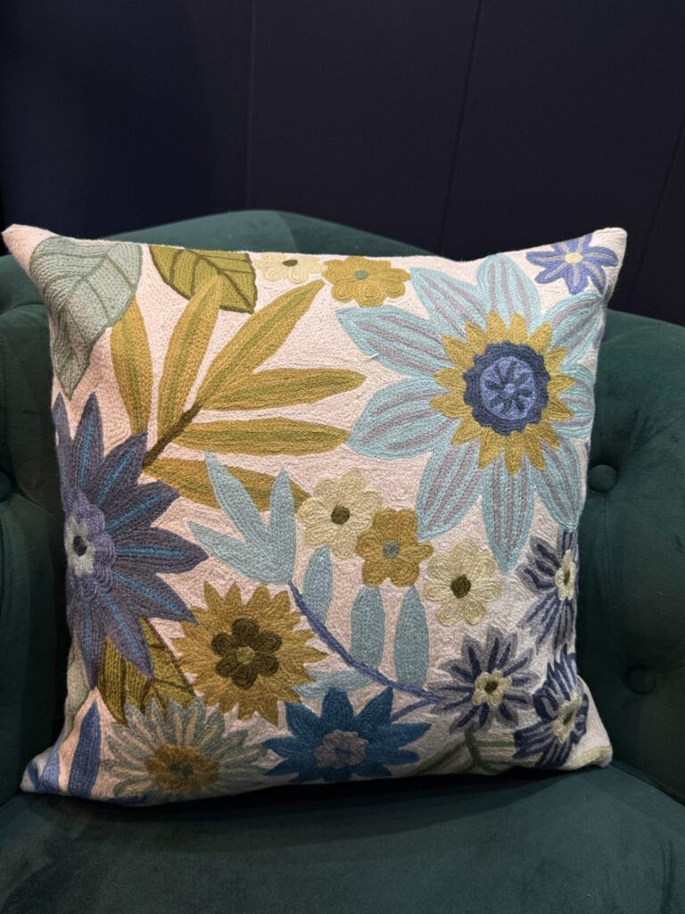 Nilofer-Bagh Kashmiri Wool Aari-Embroidered Cushion Cover