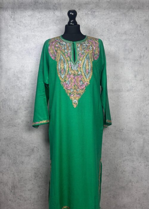 Poshkaar – Green Acro Wool Aari Embroidered Pheran