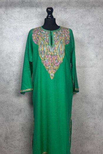 Poshkaar – Green Acro Wool Aari Embroidered Pheran